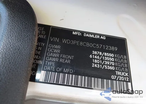 2012 Mercedes-Benz Sprinter 2500 High Roof z USA, uszkodzony, nr VIN WD3PE8CB0C5712389